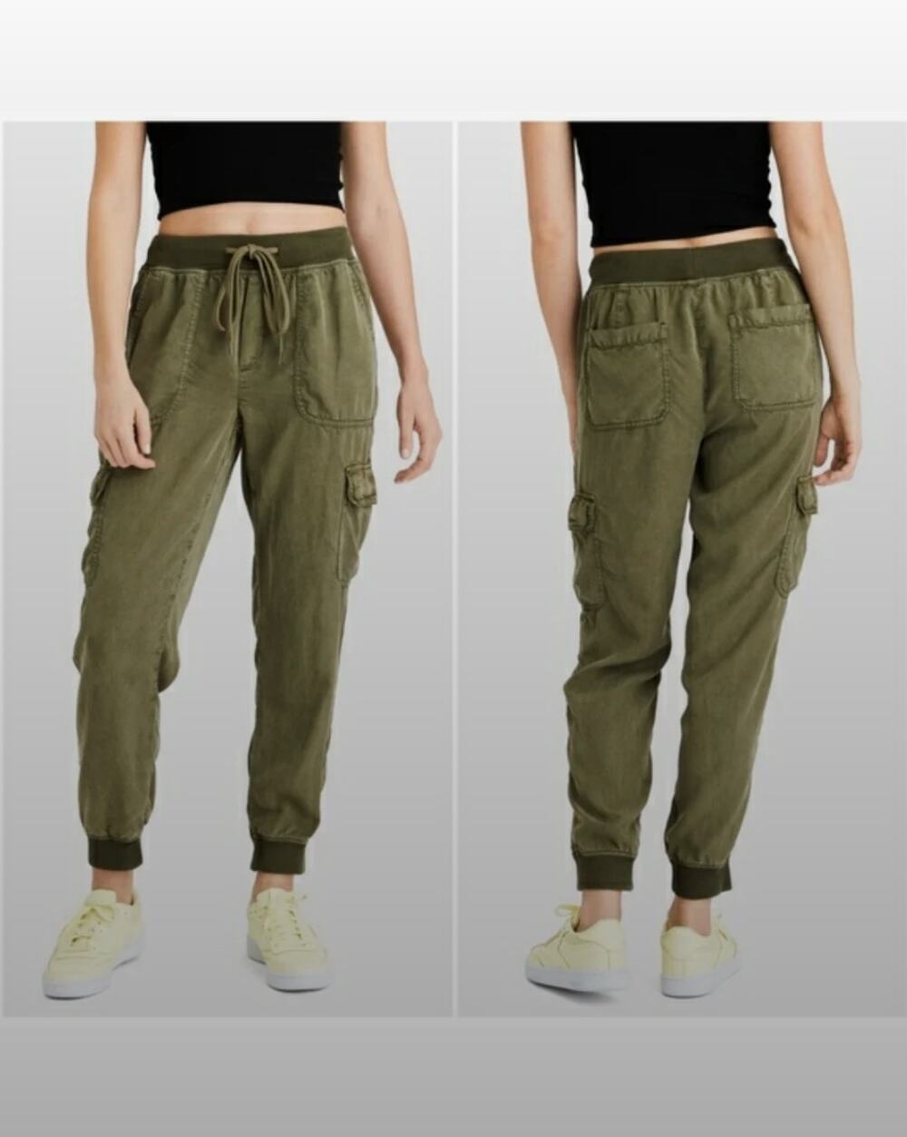American Eagle Green Elastic Waist Cargo Joggers Size Small Short